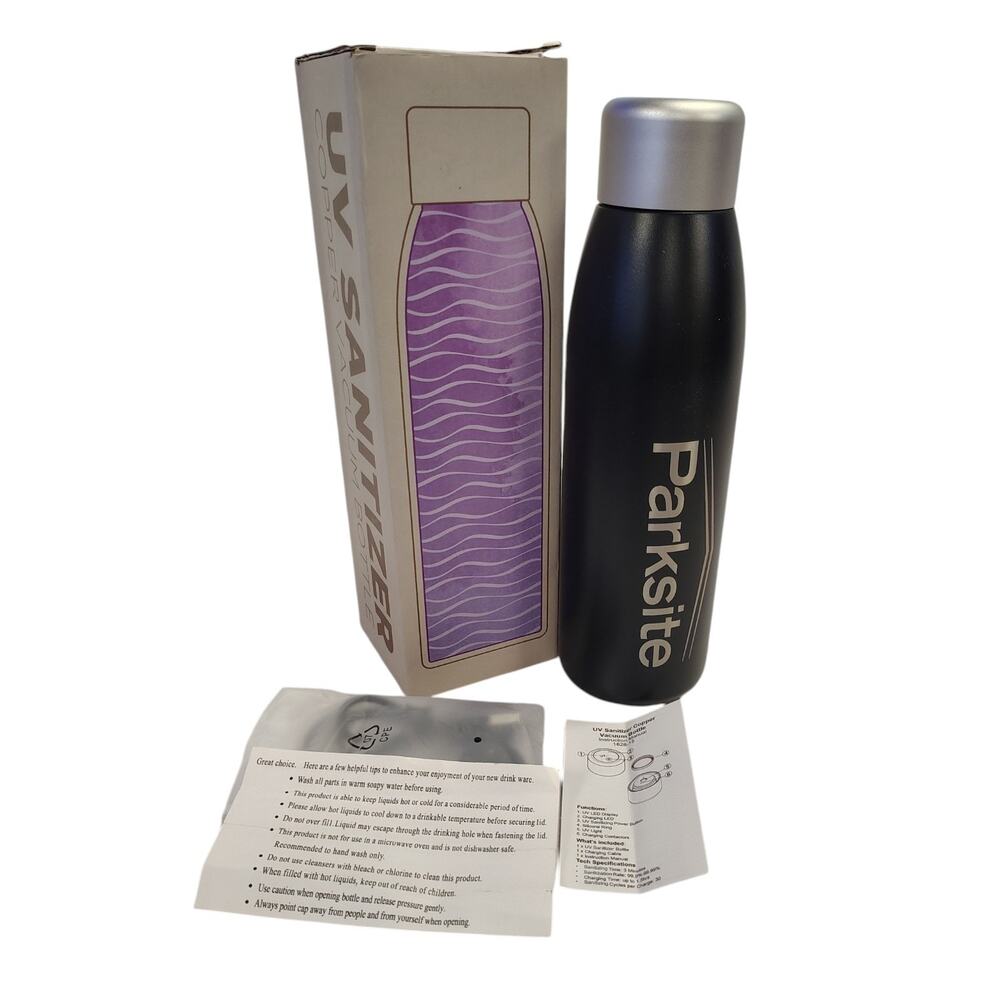 UV Sanitizer Copper Vacuum Water Bottle - 18 oz. - NEW - Black - Parksite